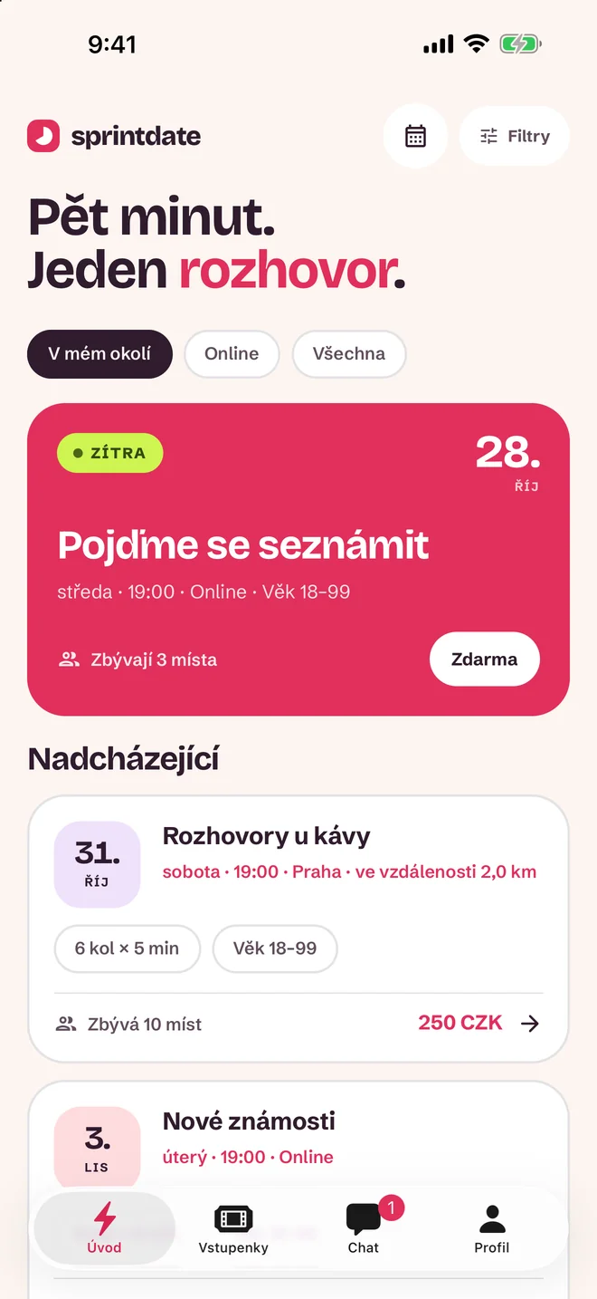 Obrazovka výběru akce