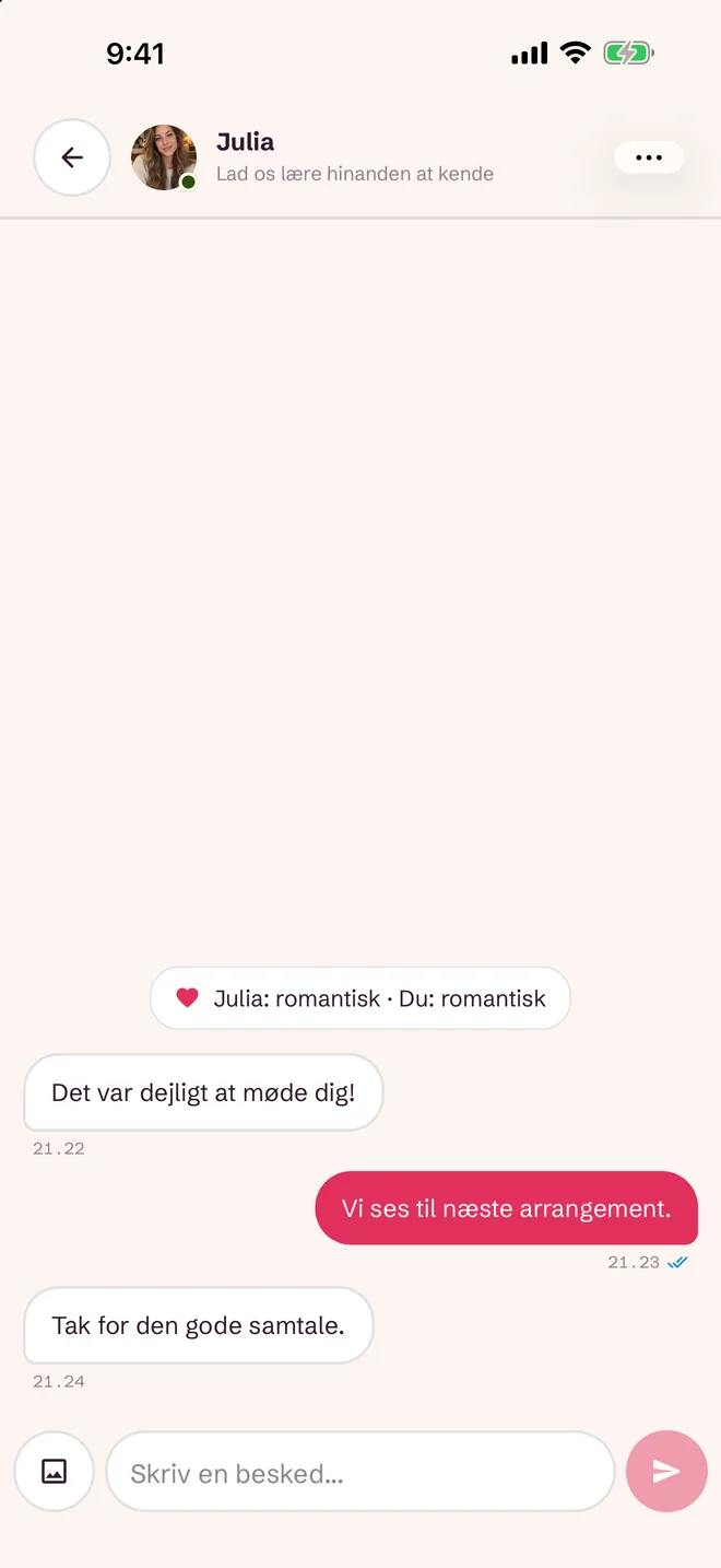 Chatskærm efter et match