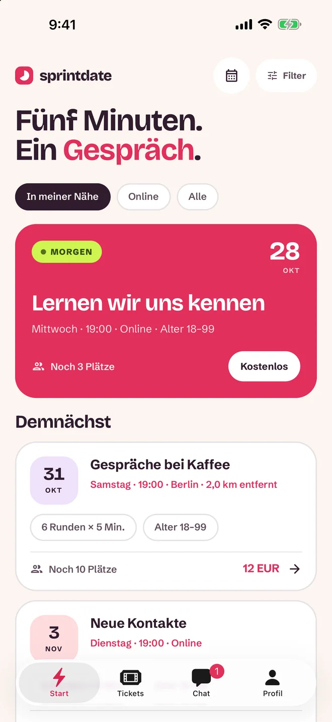 Bildschirm zur Event-Auswahl