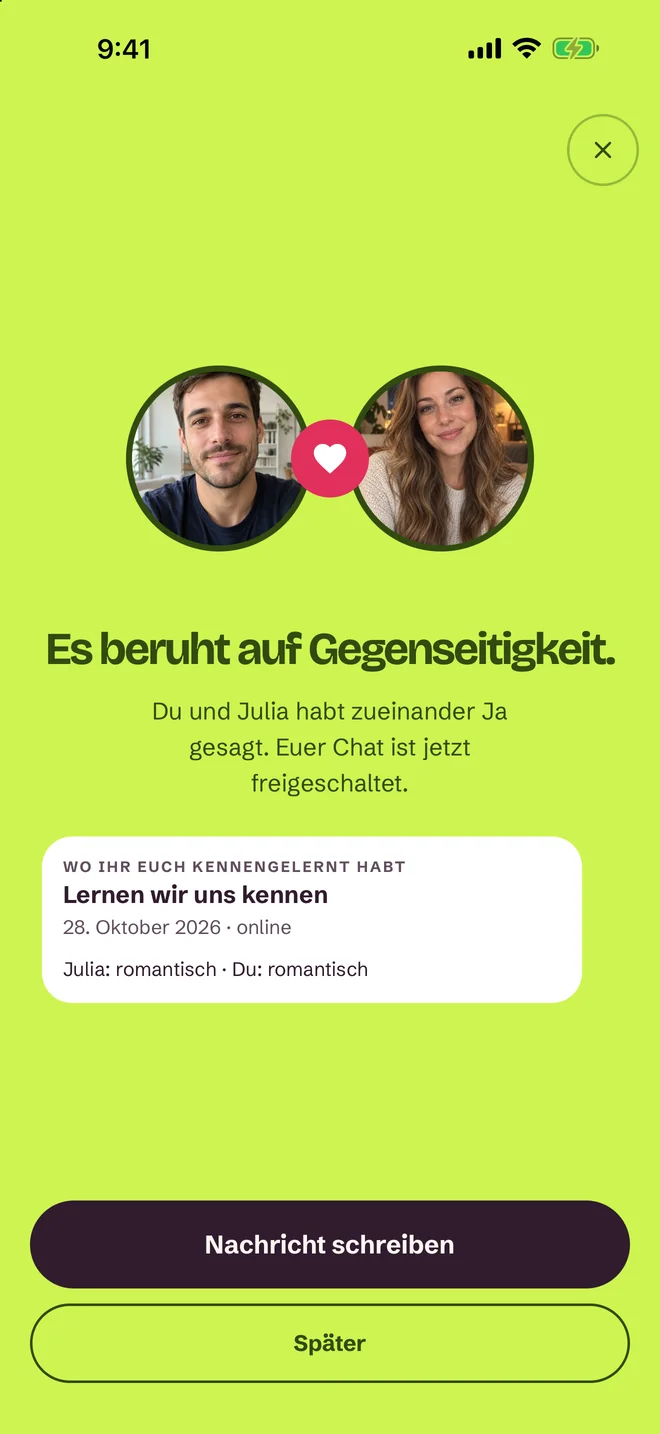 „Es ist ein Match!“-Bildschirm in der SprintDate-App