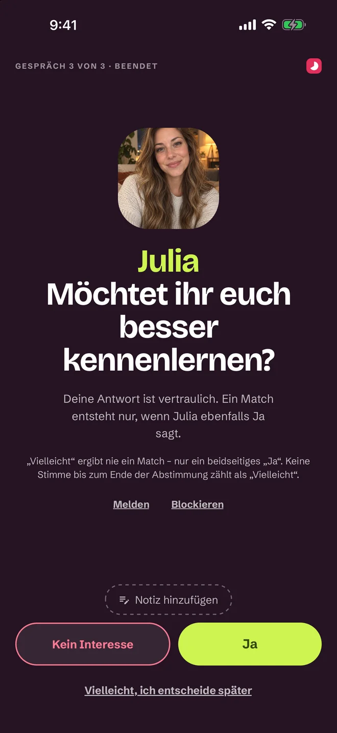 Bewertung nach dem Gespräch — Ja, Vielleicht, Nein