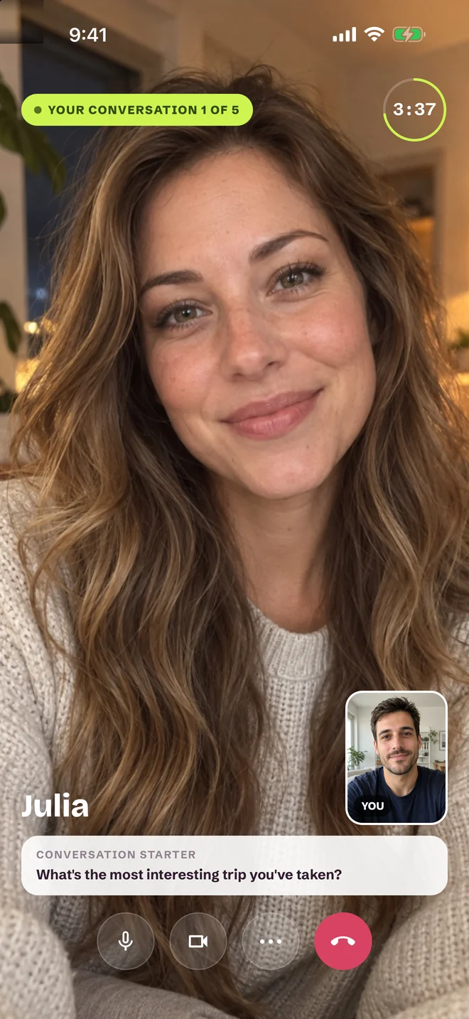 Video call screen in the SprintDate app