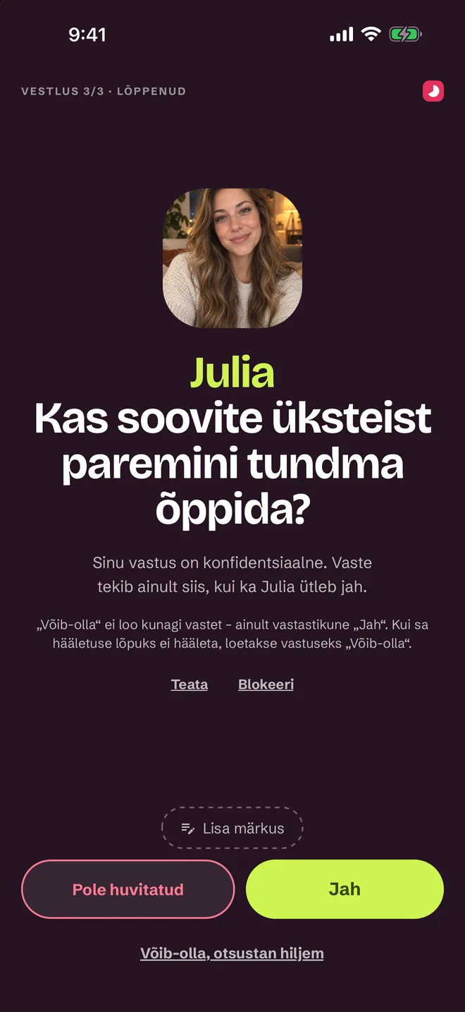 Hindamisvaade pärast vestlust — Jah, Võib-olla, Ei