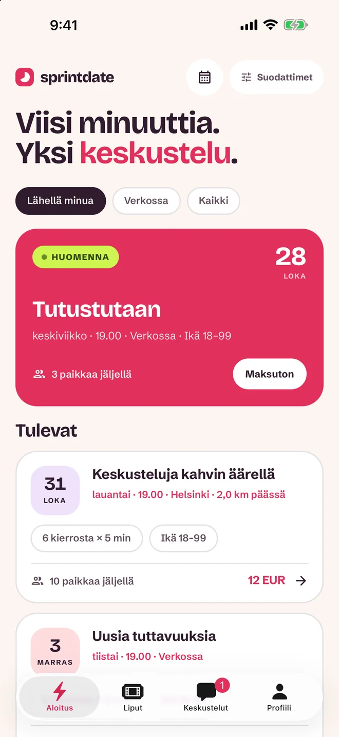 Tapahtuman valintanäkymä