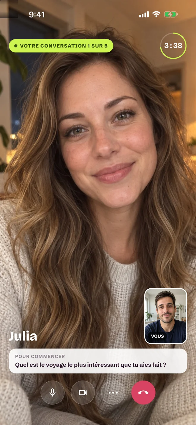 Écran d'appel vidéo de l'application SprintDate