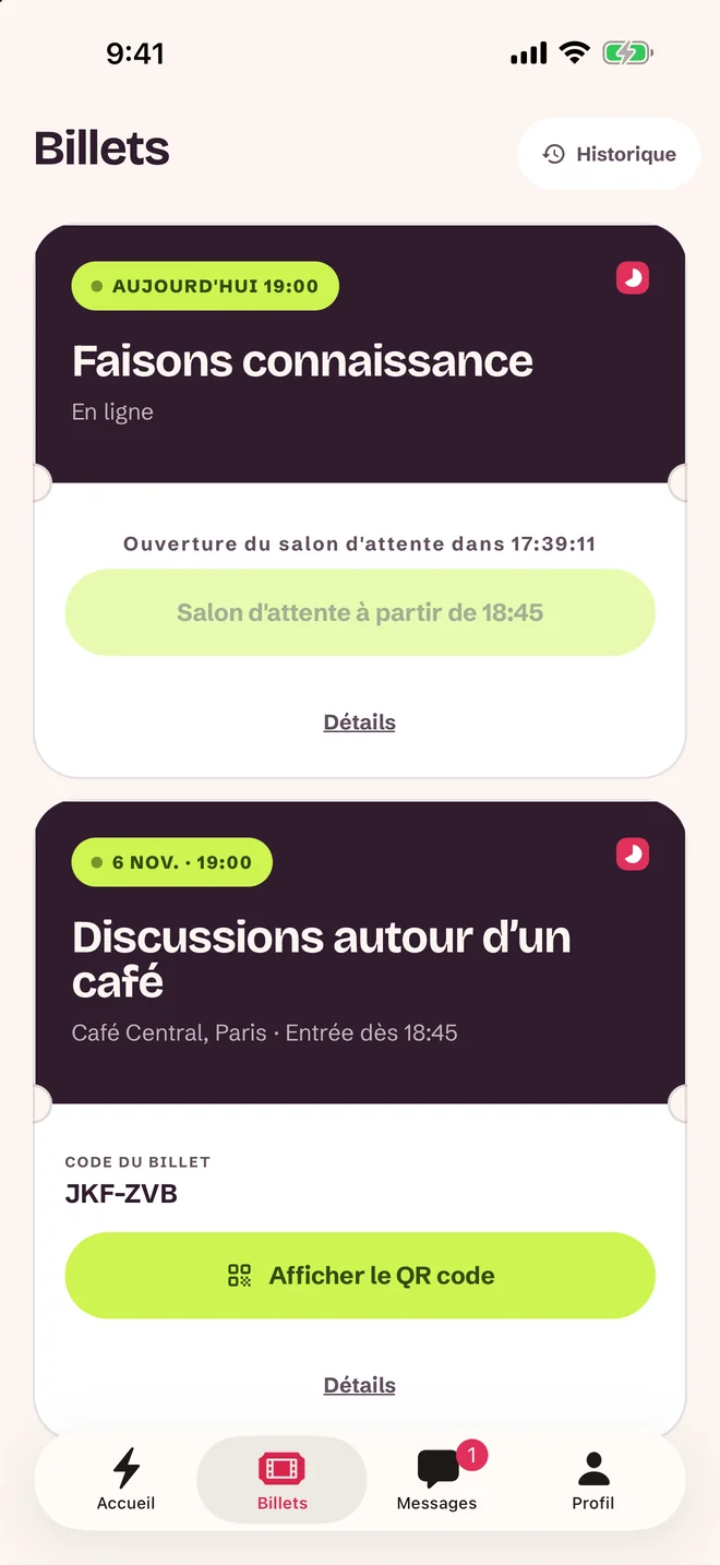 Écran du billet