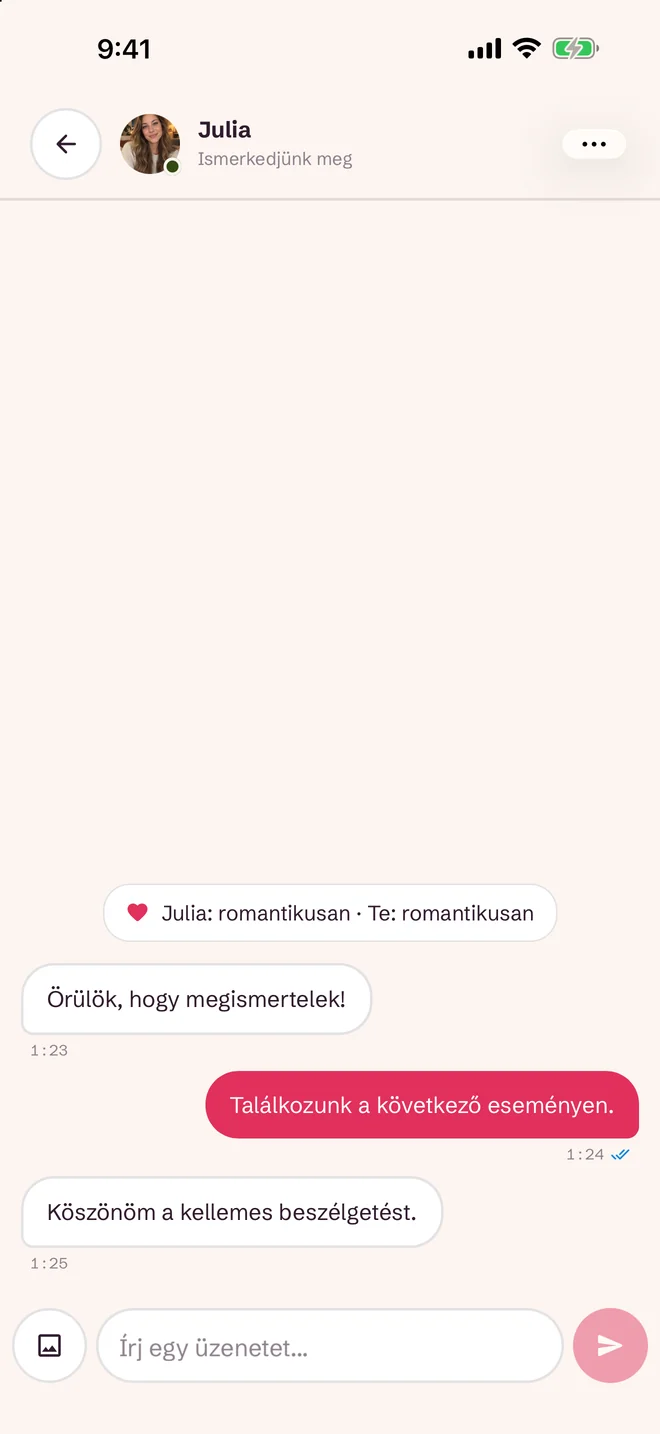 Pártalálat utáni csevegés képernyője