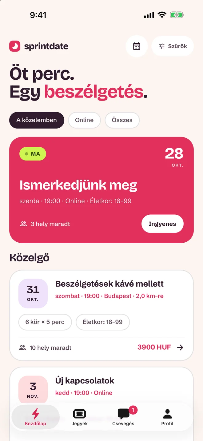 Eseményválasztó képernyő