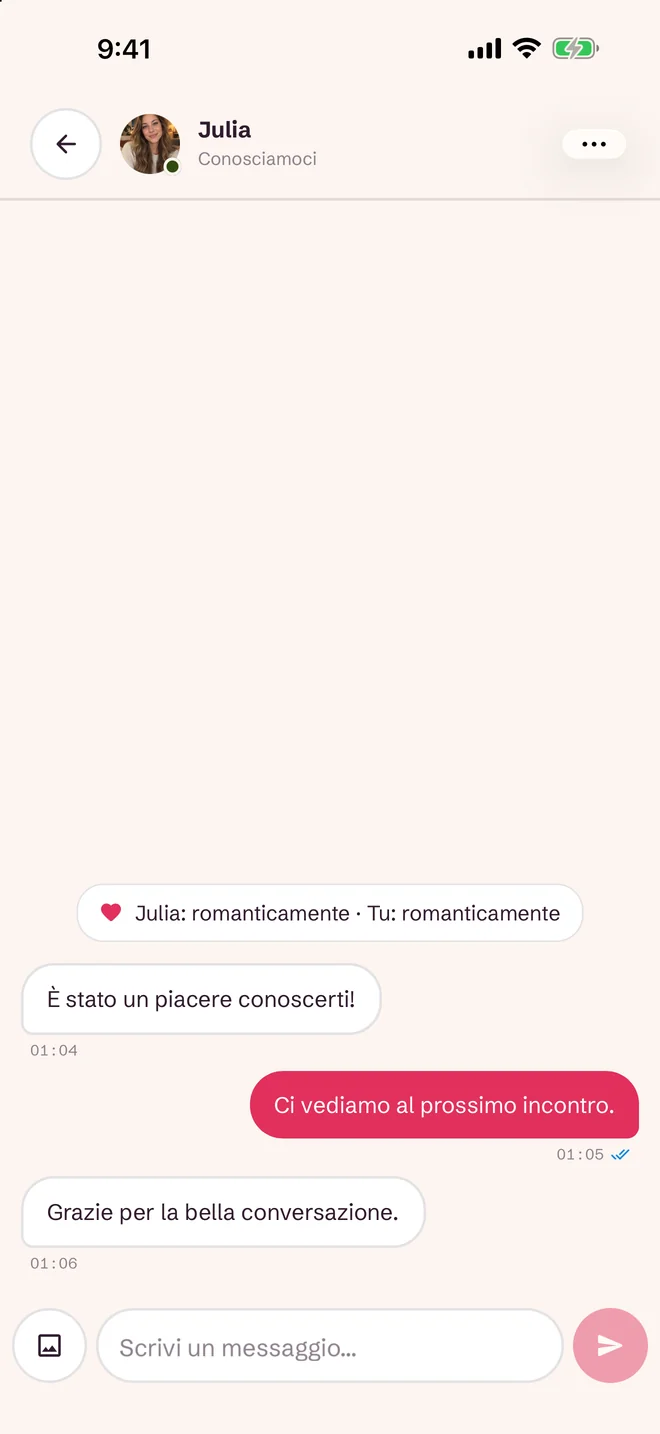 Schermata della chat dopo un match