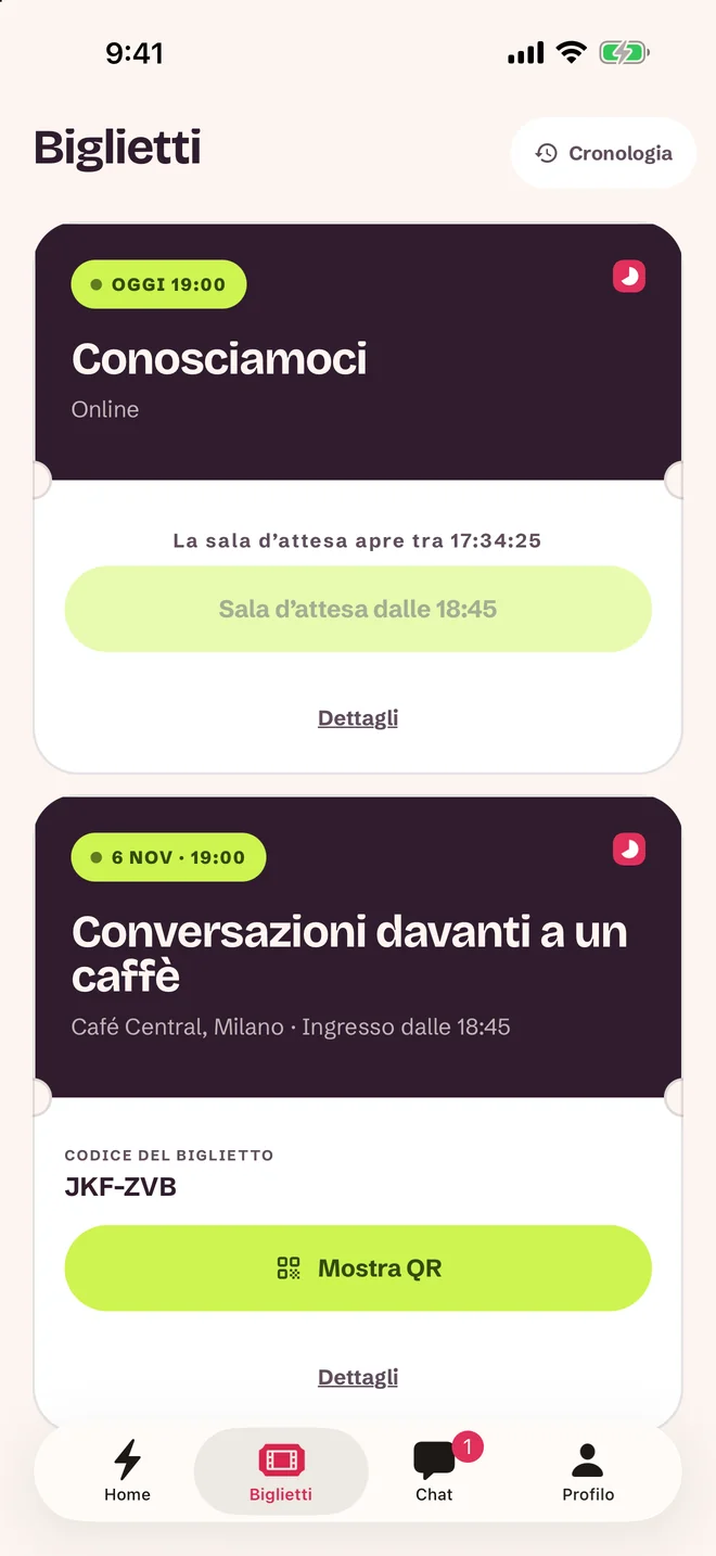 Schermata del biglietto