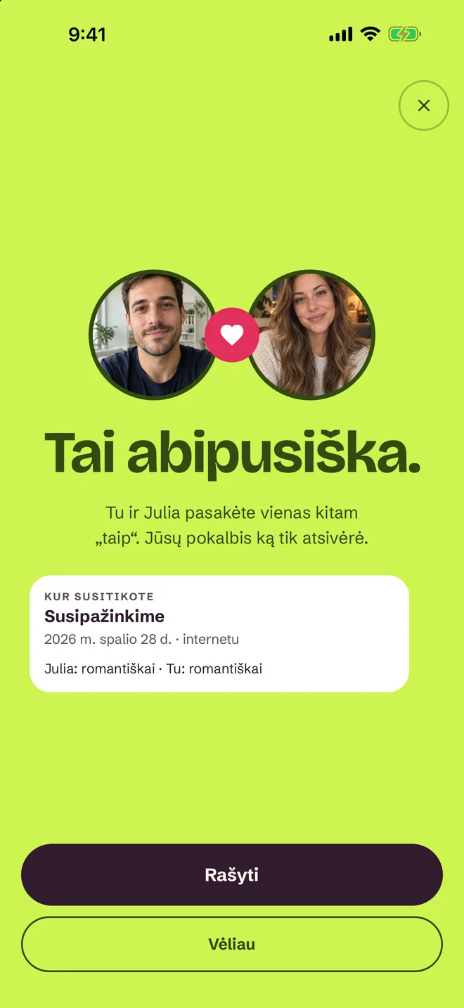 Poros ekranas SprintDate programėlėje