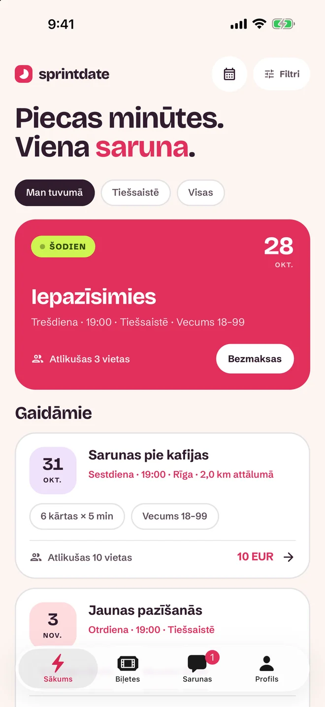 Pasākuma izvēles ekrāns