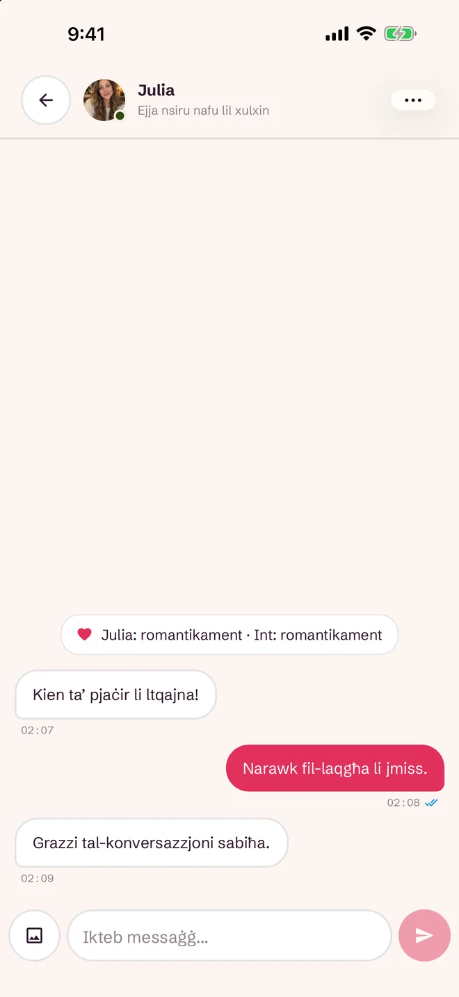 Skrin taċ-chat wara qbil
