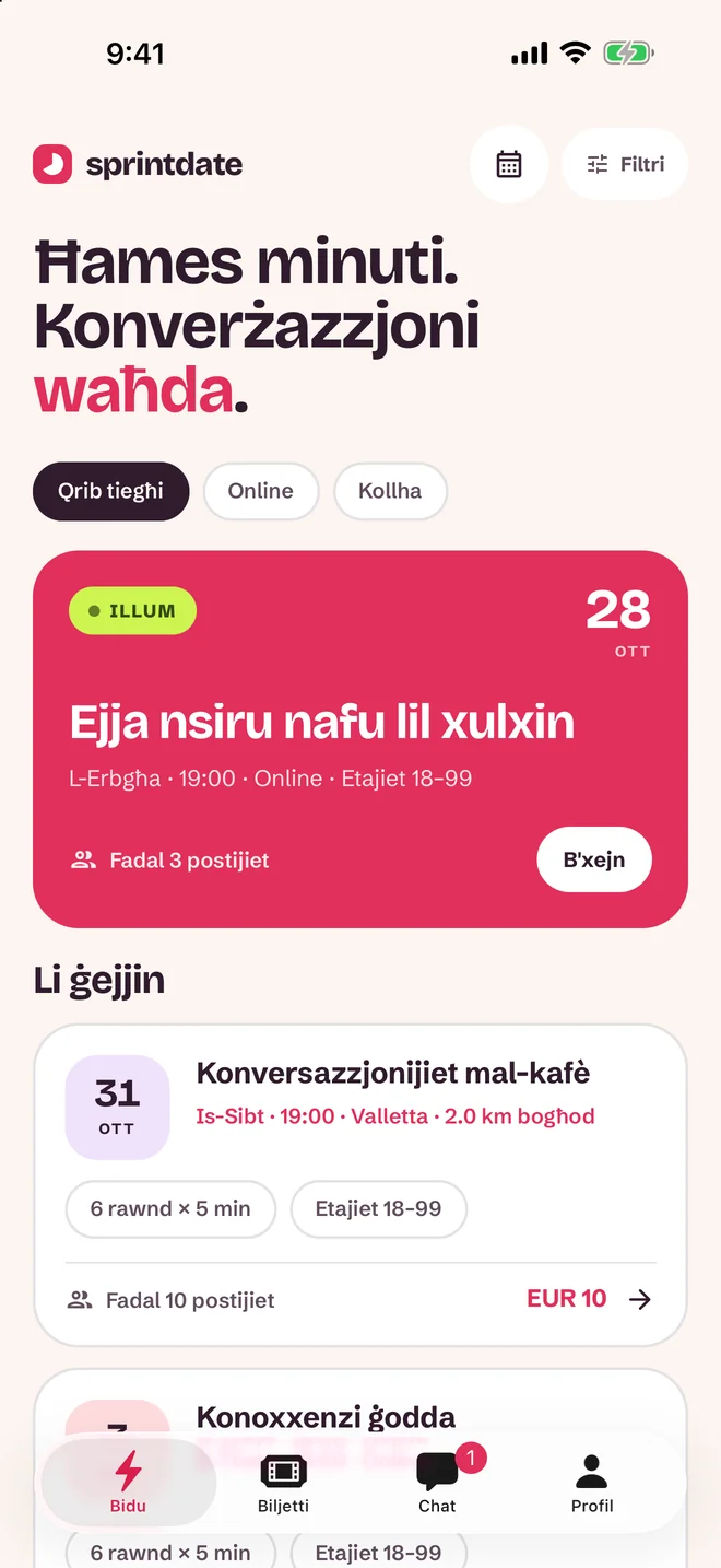 Skrin tal-għażla tal-avveniment