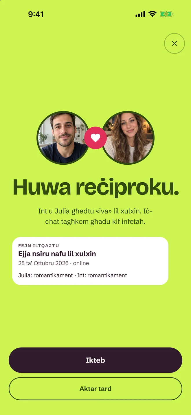 Skrin “Hemm qbil!” fl-app SprintDate