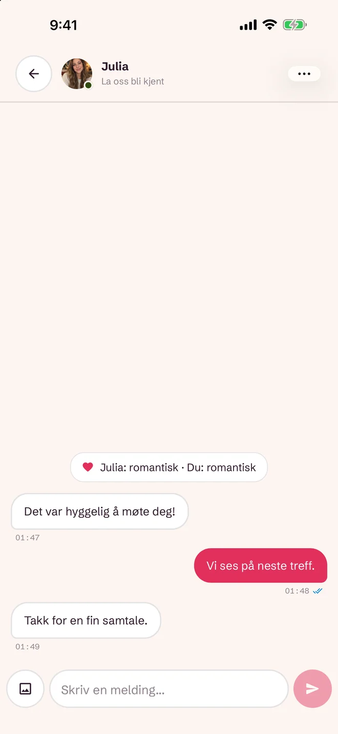 Chatskjerm etter en match