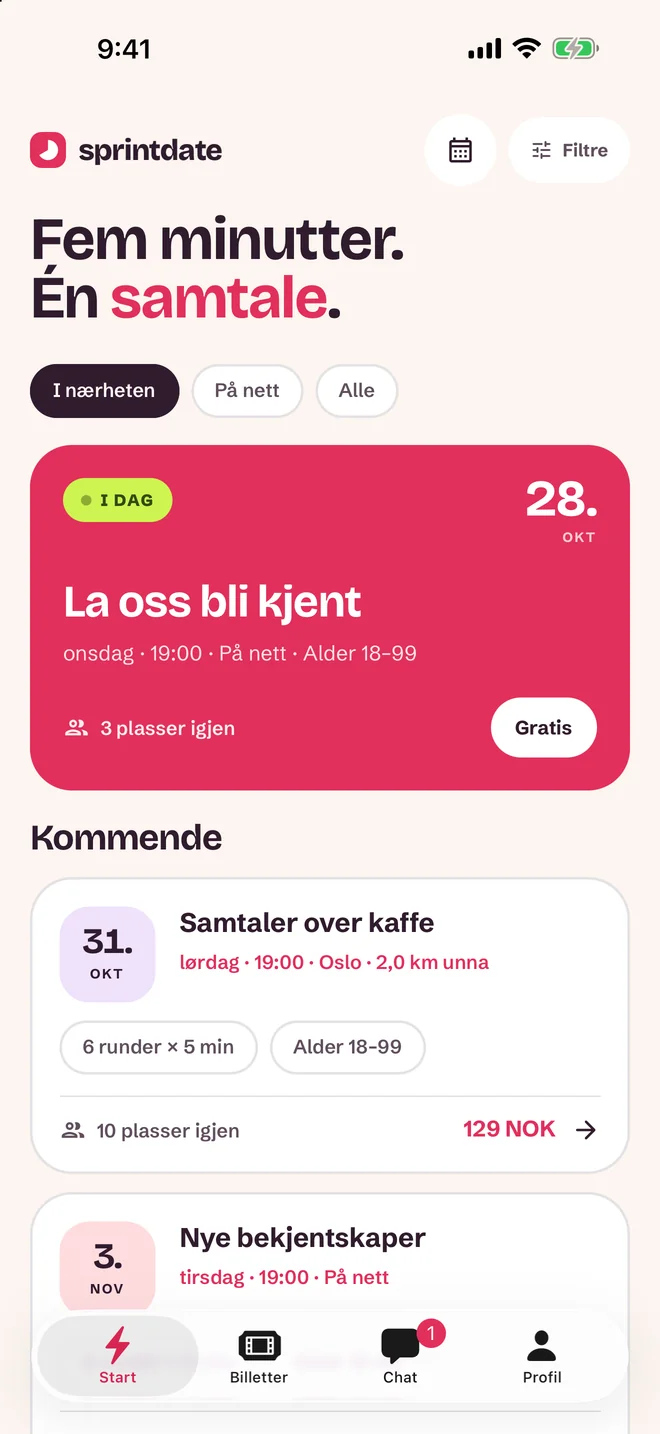 Skjerm for valg av arrangement
