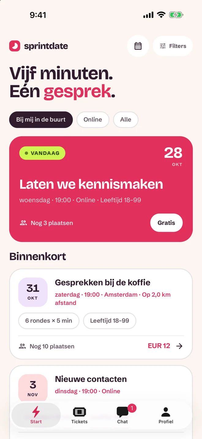 Scherm voor evenementkeuze