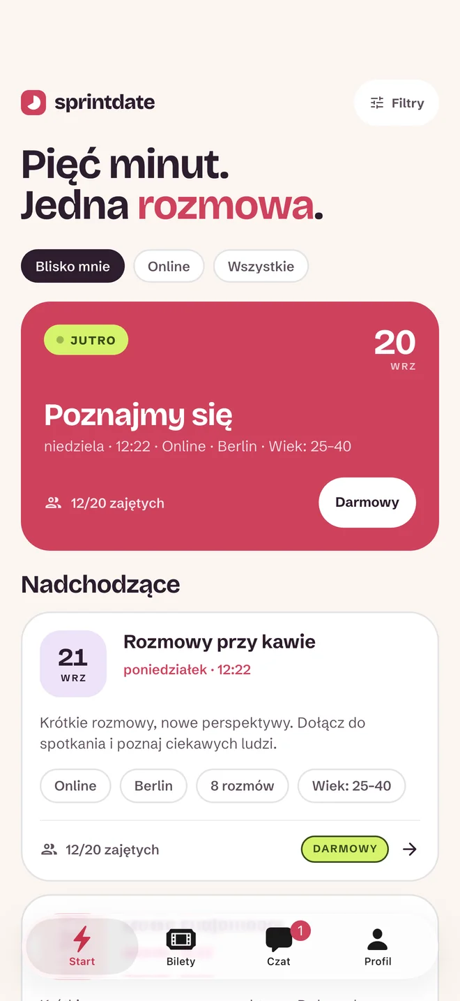 Ekran wyboru eventu