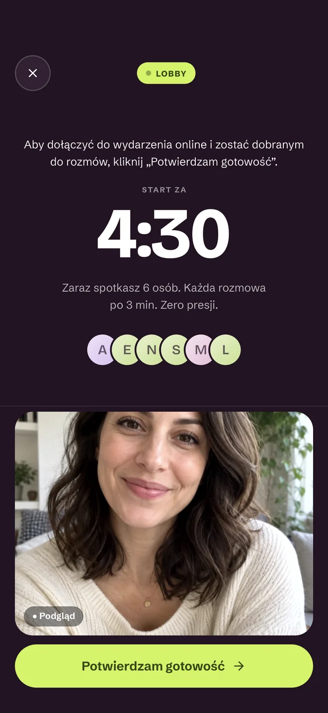 Ekran lobby przed eventem
