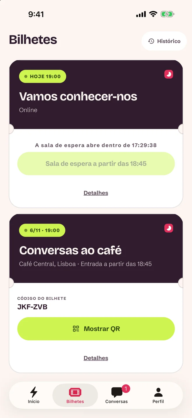 Ecrã do bilhete