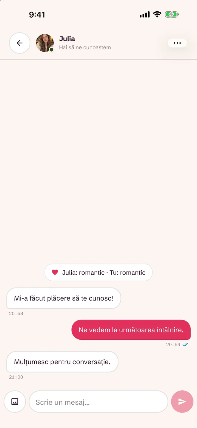 Ecranul de chat după potrivire