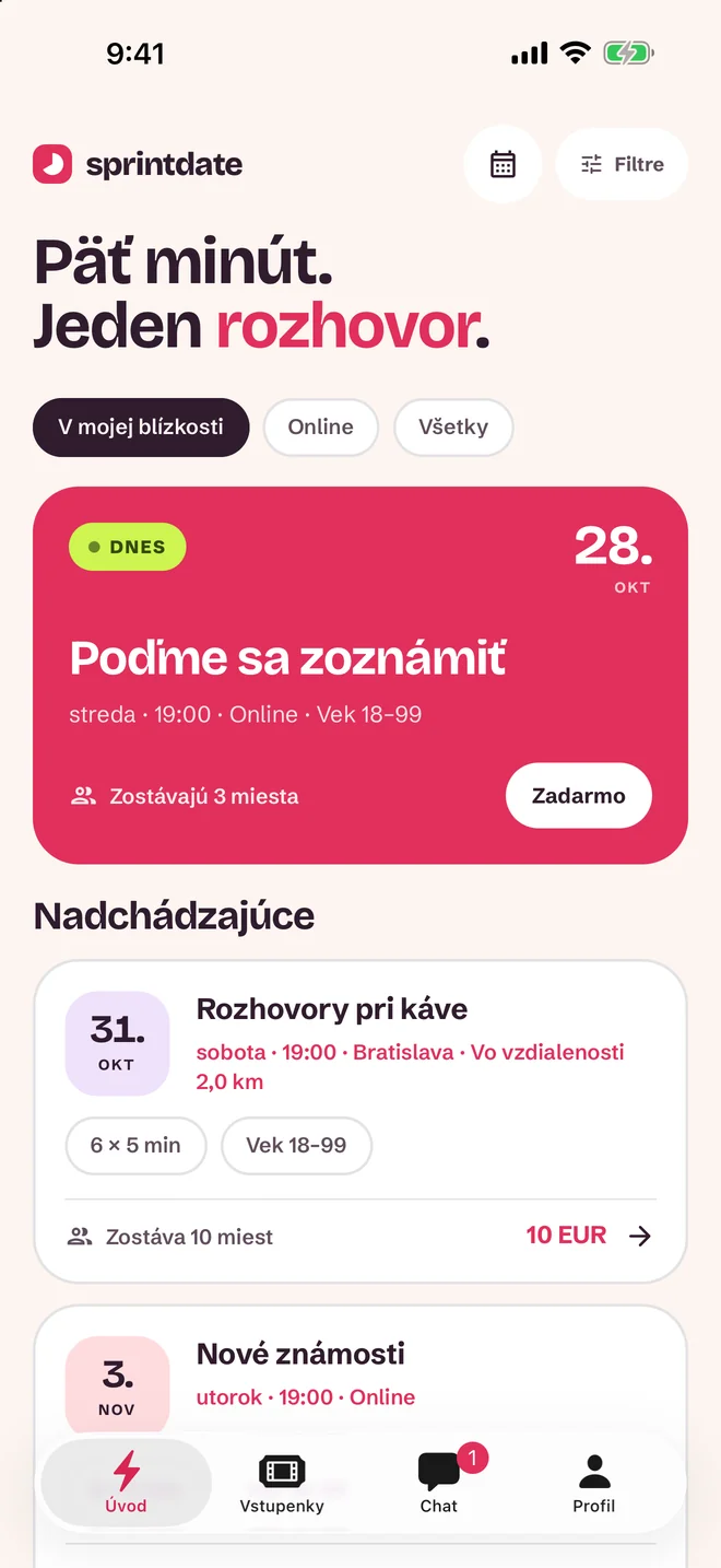Obrazovka výberu podujatia