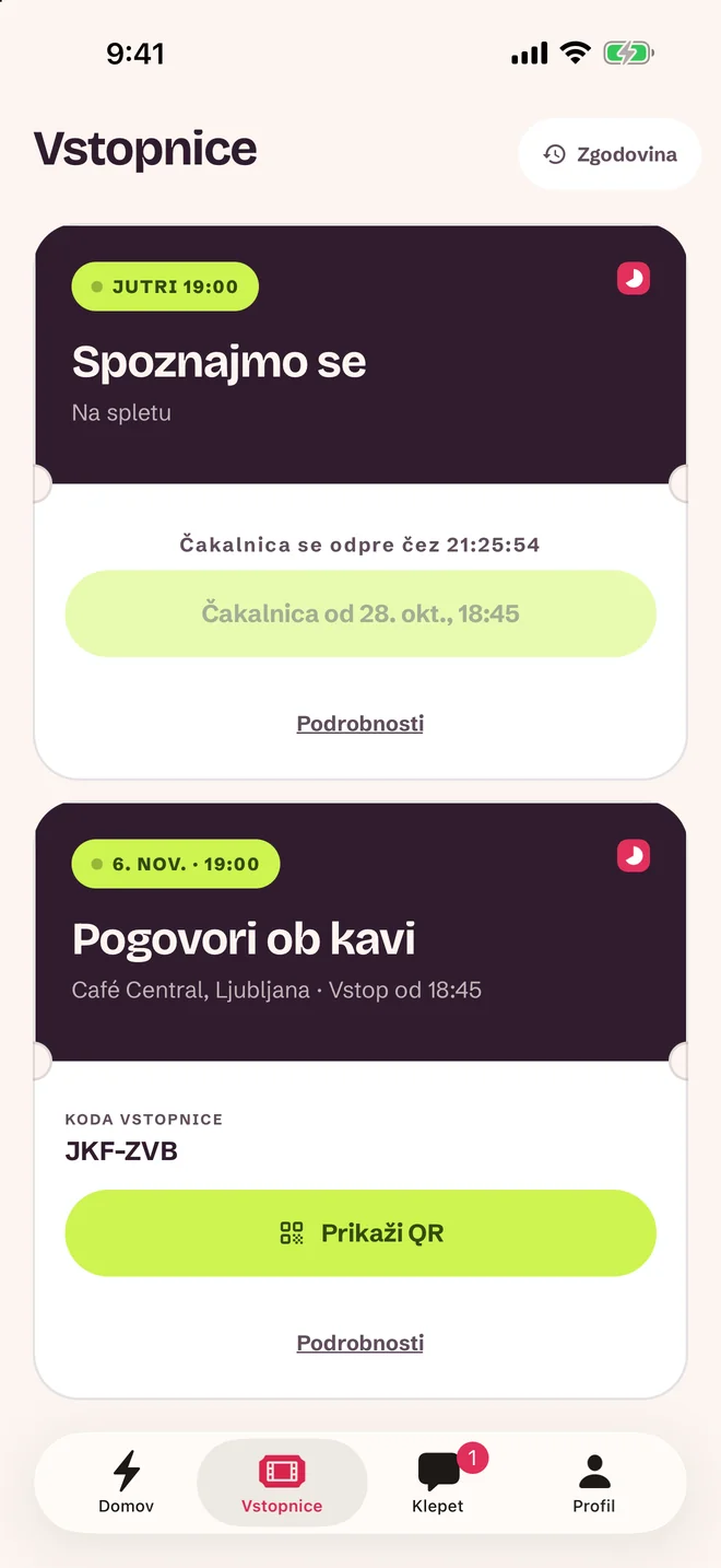 Zaslon vstopnice