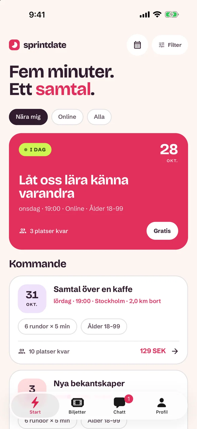Skärm för val av evenemang